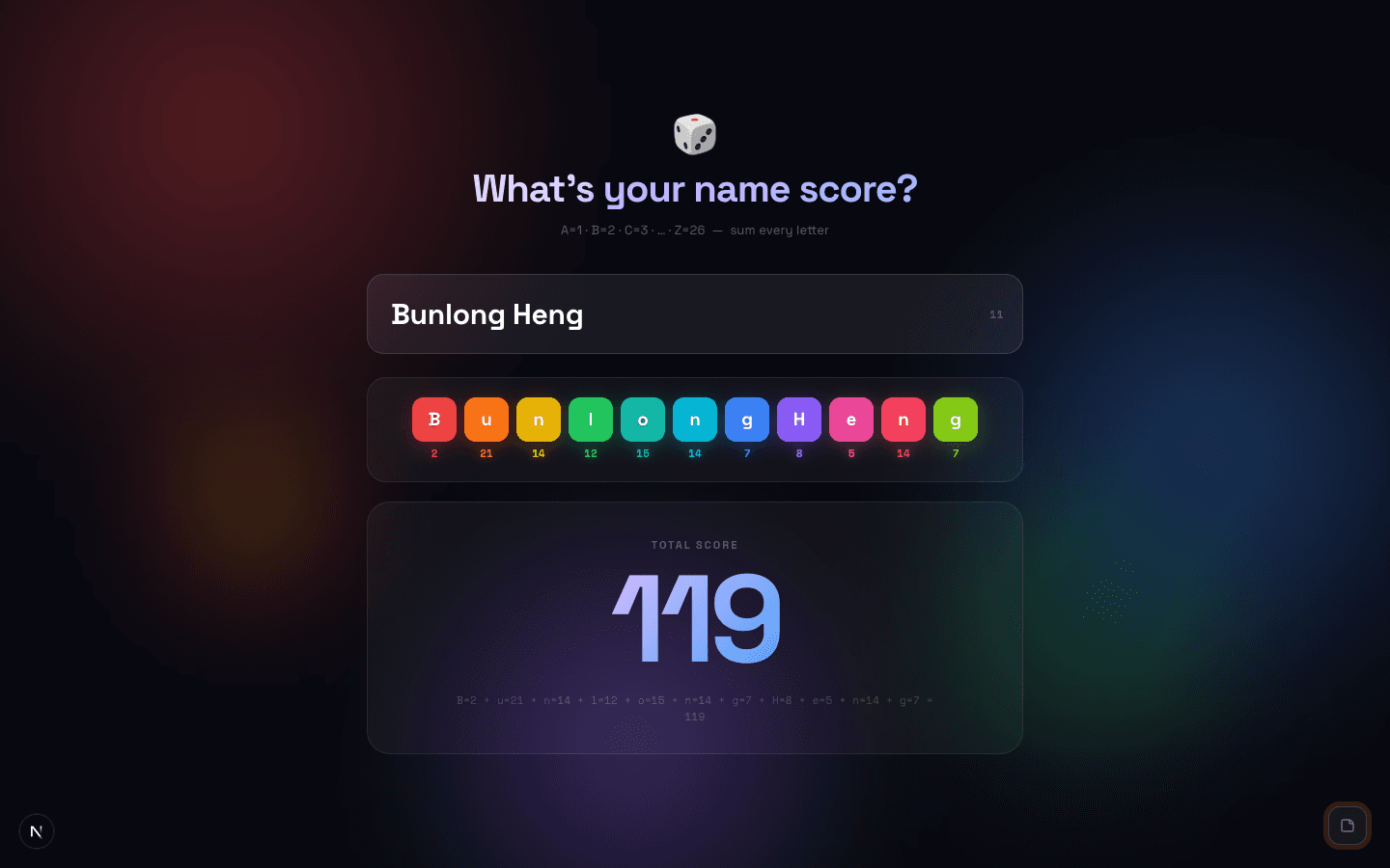 Name Score — Alphabetical Value Calculator
